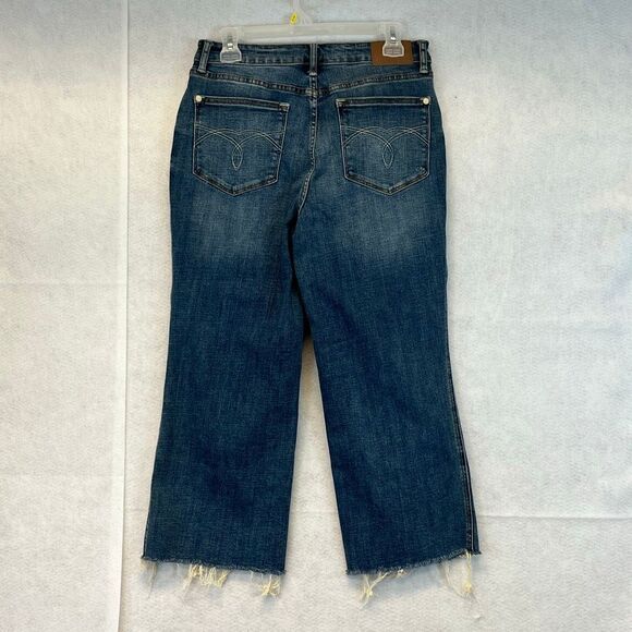 JUDY BLUE Jeans Size 11/30 Blue High Rise Wide Leg Crop Frayed Hem Stretch Denim - Picture 10 of 14